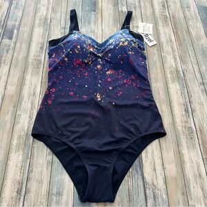 Itzel One Piece Swimsuit Suit Women's 10 B Built In Bra V Neck Ombre Blue